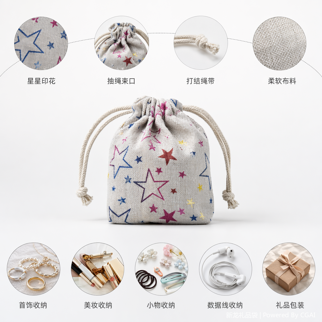 Cotton and linen fabric pocket, cotton rope seal, cotton fabric storage bag, eco-friendly packaging bag