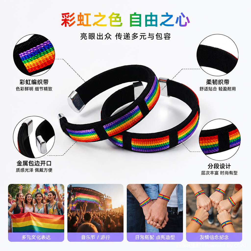 彩虹条纹防水纸质一次性手环 可爱编织绳手链 纸腕带