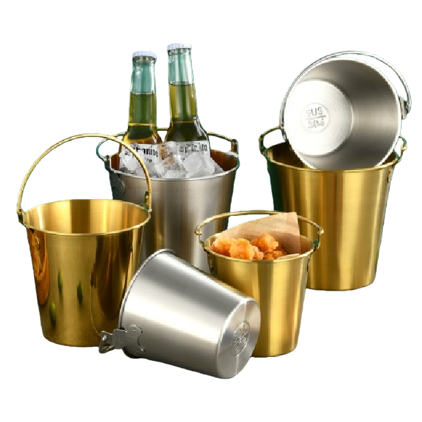 Stainless steel 304 food-grade natural color metal wooden bucket combination popcorn bucket, beverage cup, small bucket, ice bucket 0.7L Item Picture