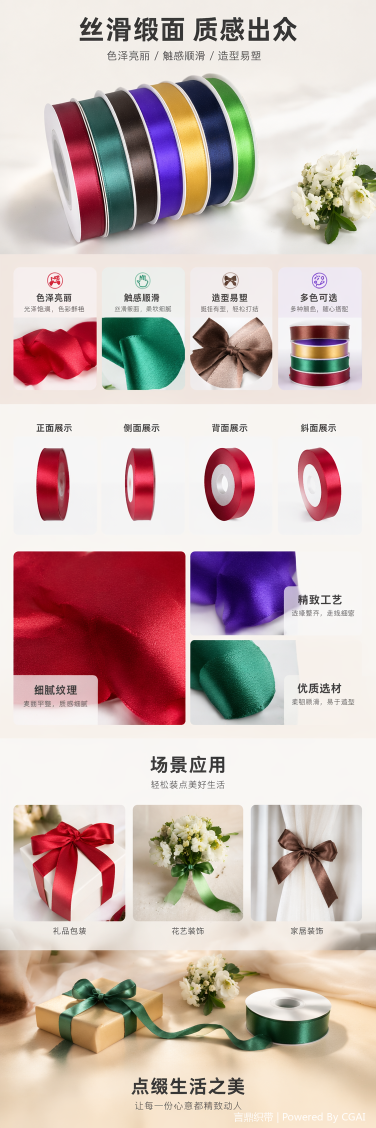 2cm大卷彩带涤纶礼品包装蛋糕批发婚庆缎带绸带烘焙织带丝带详情5