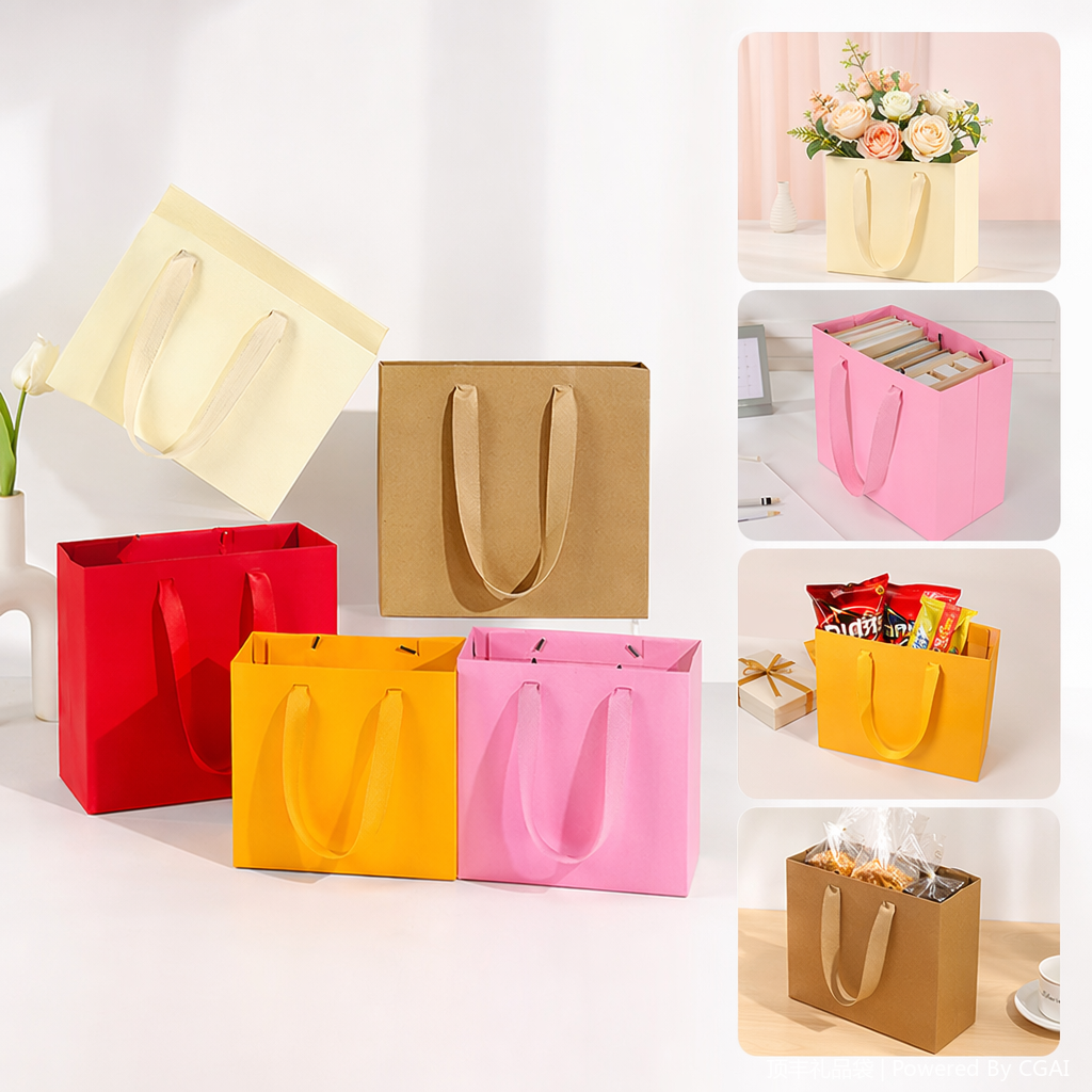 Colorful gift bags, souvenir packaging boxes, running lights, festival gift wrapping paper, hand-held takeout bags