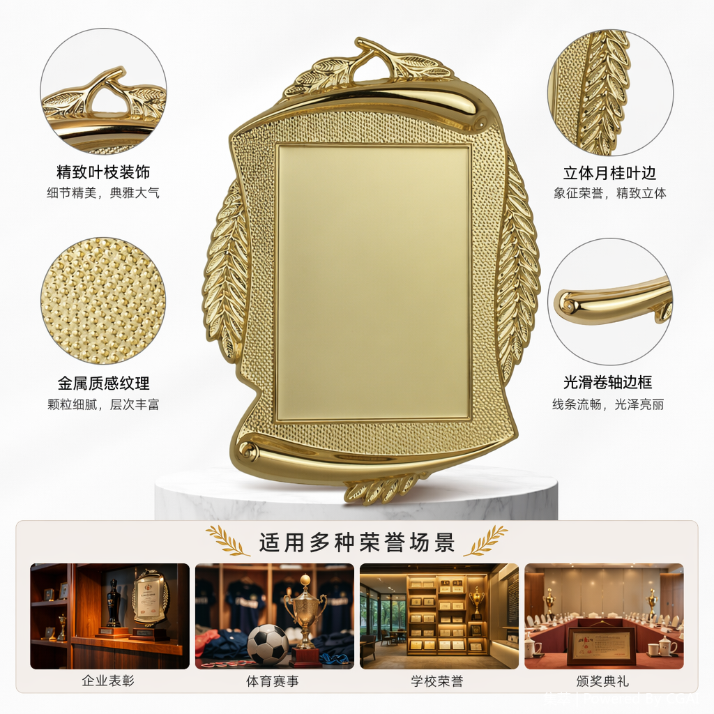 金色发光奖牌桌面铭牌木质奖杯奖牌18cm