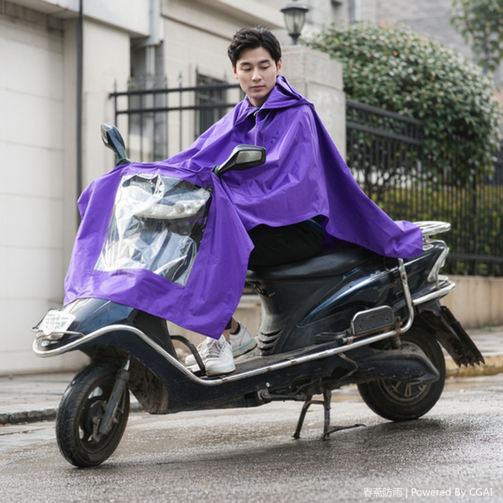 The purple one-piece raincoat is specially designed for electric bikes and is suitable for people riding electric bikes details Picture