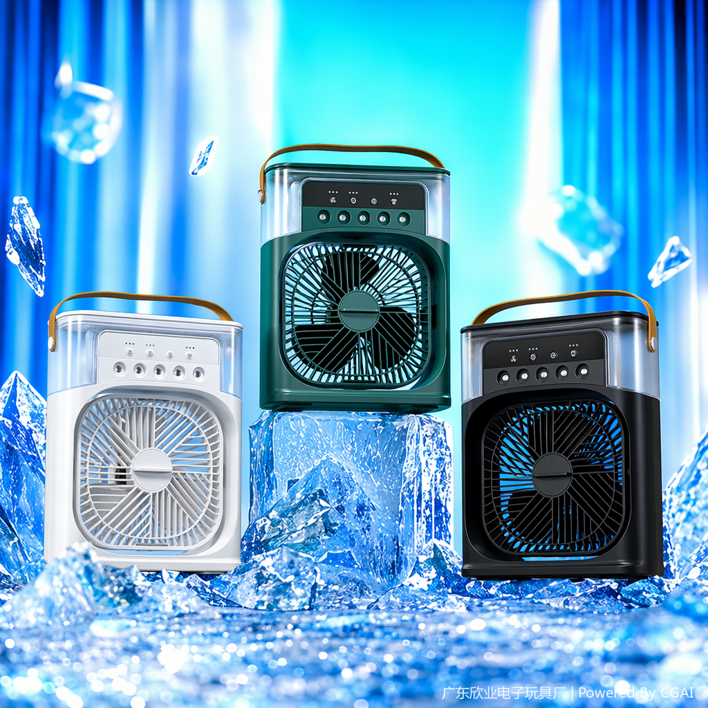 Simple three-color portable spray air conditioner fan Specification image