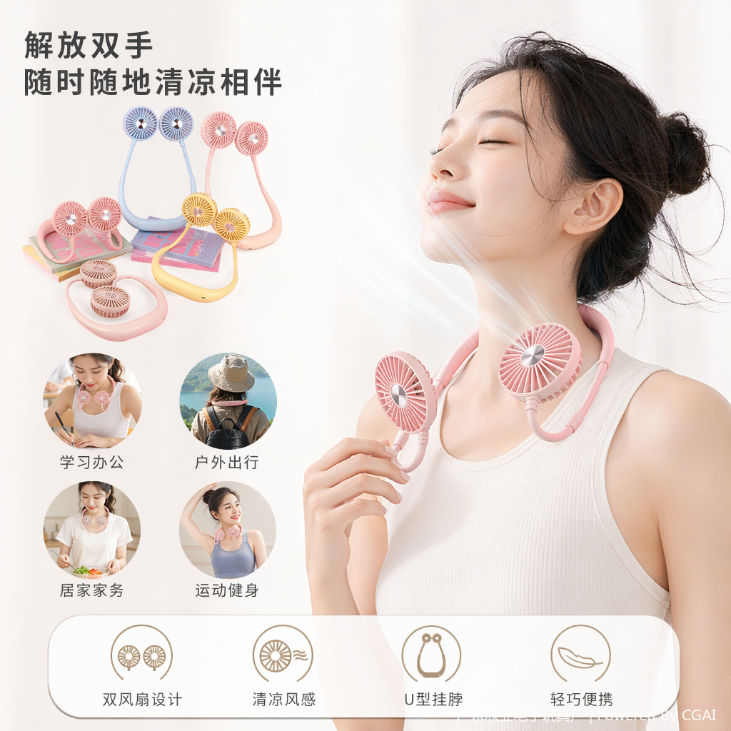 Simple and colorful neck-hanging fan