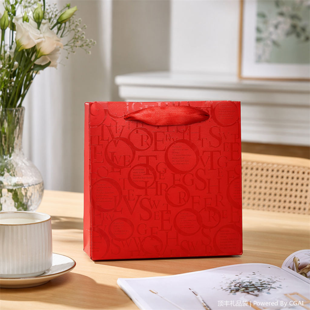 Red souvenir packaging box, running light, festival gift wrapping paper, hand-held takeout bag details Picture