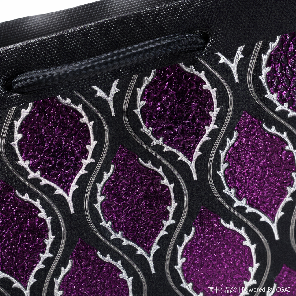 Purple patterned gift bags, souvenir packaging boxes, running lights, festival gift wrapping paper, hand-held takeout bags Application Scenario