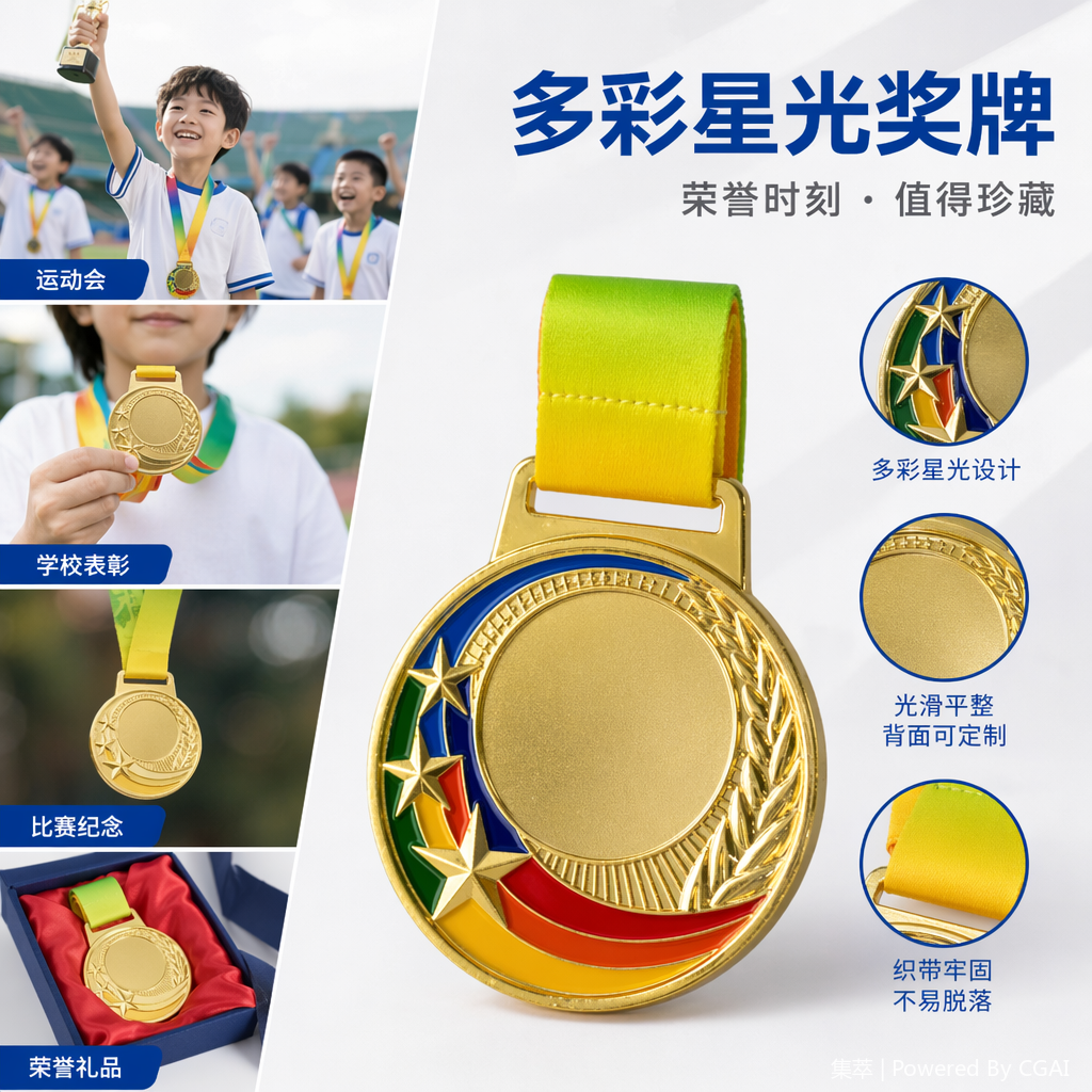 金色发光奖牌桌面木牌铭牌奖杯奖牌
