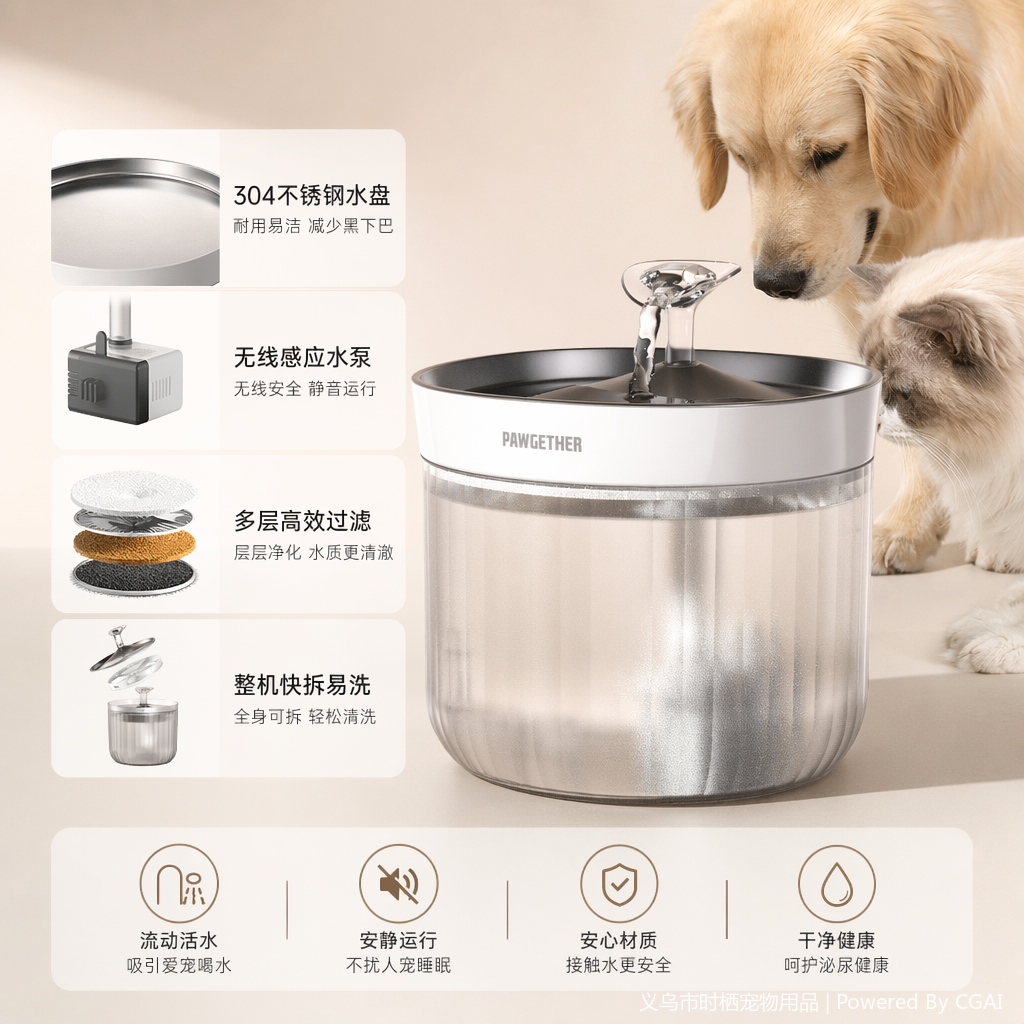 "Pet Small to Big Cat water dispenser, automatic pet wireless water pump, anti-dry-burning water dispenser, circulating water dispenser. details Picture