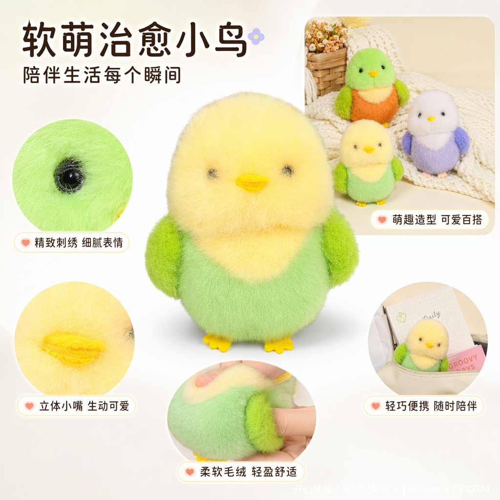 彩色毛绒小鸟星星人公仔挂件玩偶挂饰毛绒玩具挂件