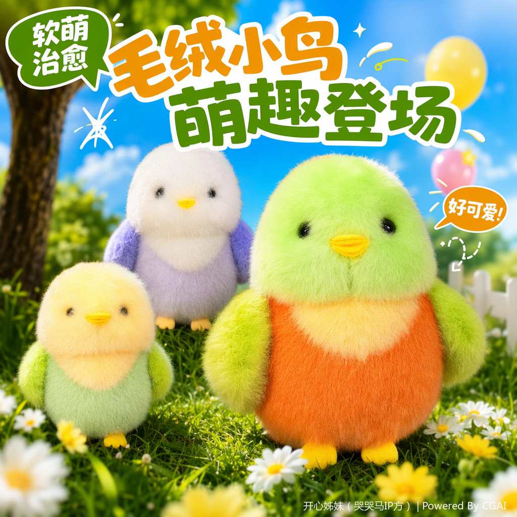 彩色毛绒小鸟星星人公仔挂件玩偶挂饰毛绒玩具挂件 Specification image