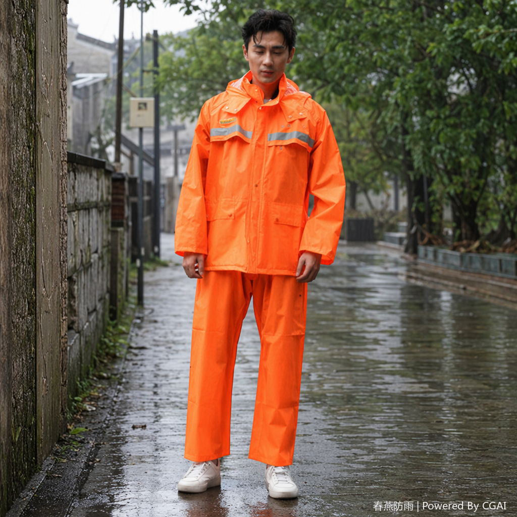 Two-piece raincoats for men and women, long outdoor electric bike raincoats, PU PVC daily necessities details Picture