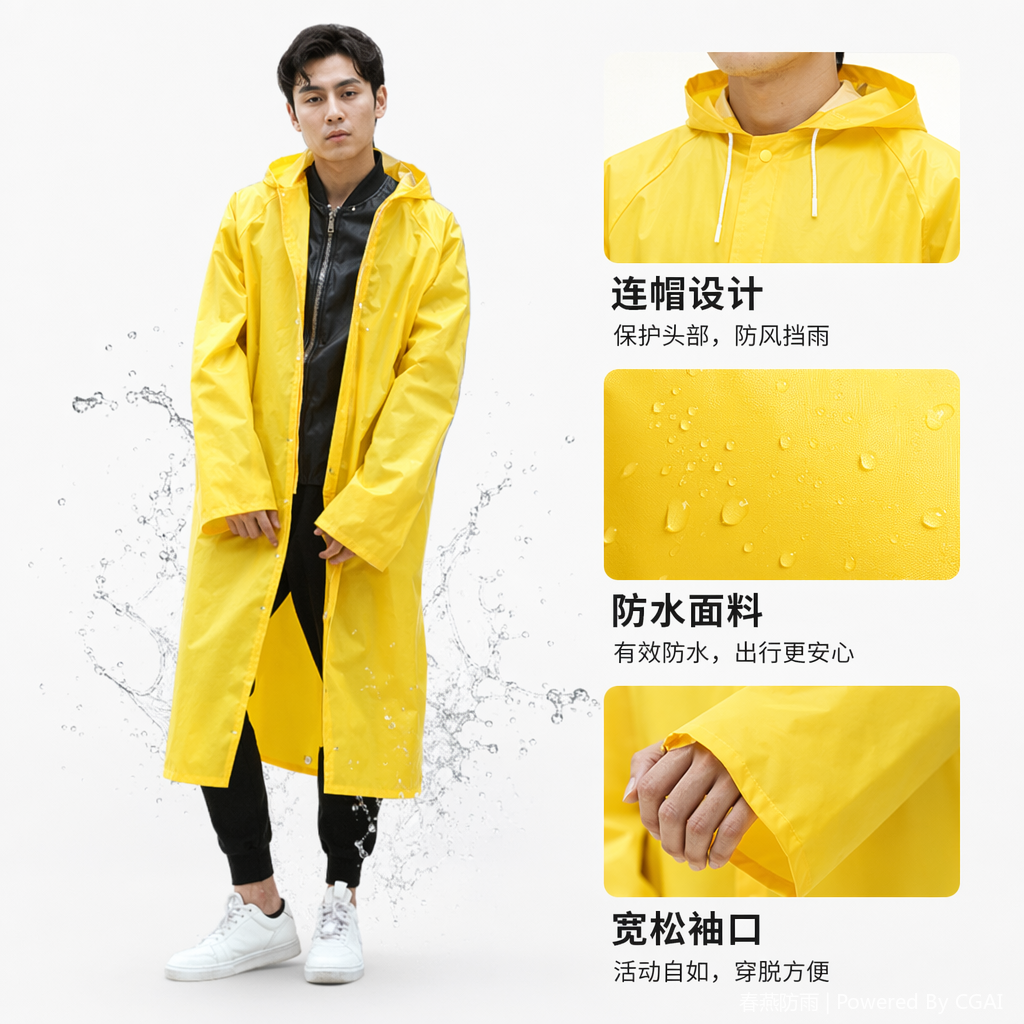 Yellow raincoat for men, other raincoats and rain covers, waterproof, breathable, lightweight, suitable for cycling and outdoor use