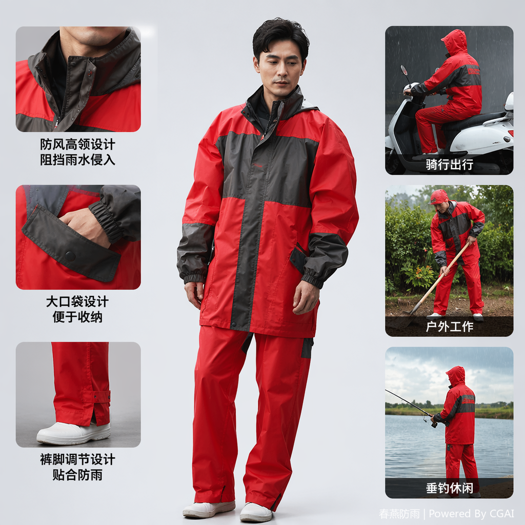 分体雨衣男女长款户外通勤电瓶车专用PU加厚防雨日用百货