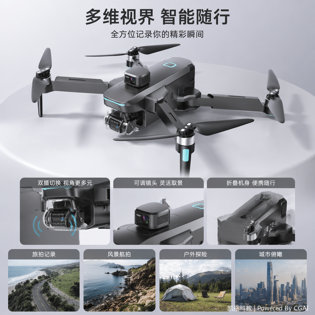 FOOZAC 4K30桢数传中继版防抖带避障 带屏控无人机航拍防抖云台高清遥控飞行器