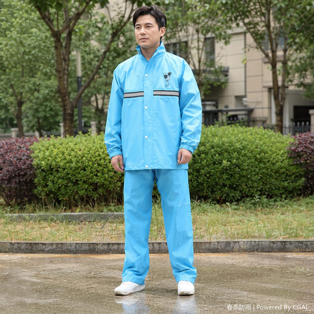 Two-piece raincoat with thickened PU, windproof and breathable, long design for electric bikes, suitable for both men and women outdoors details Picture