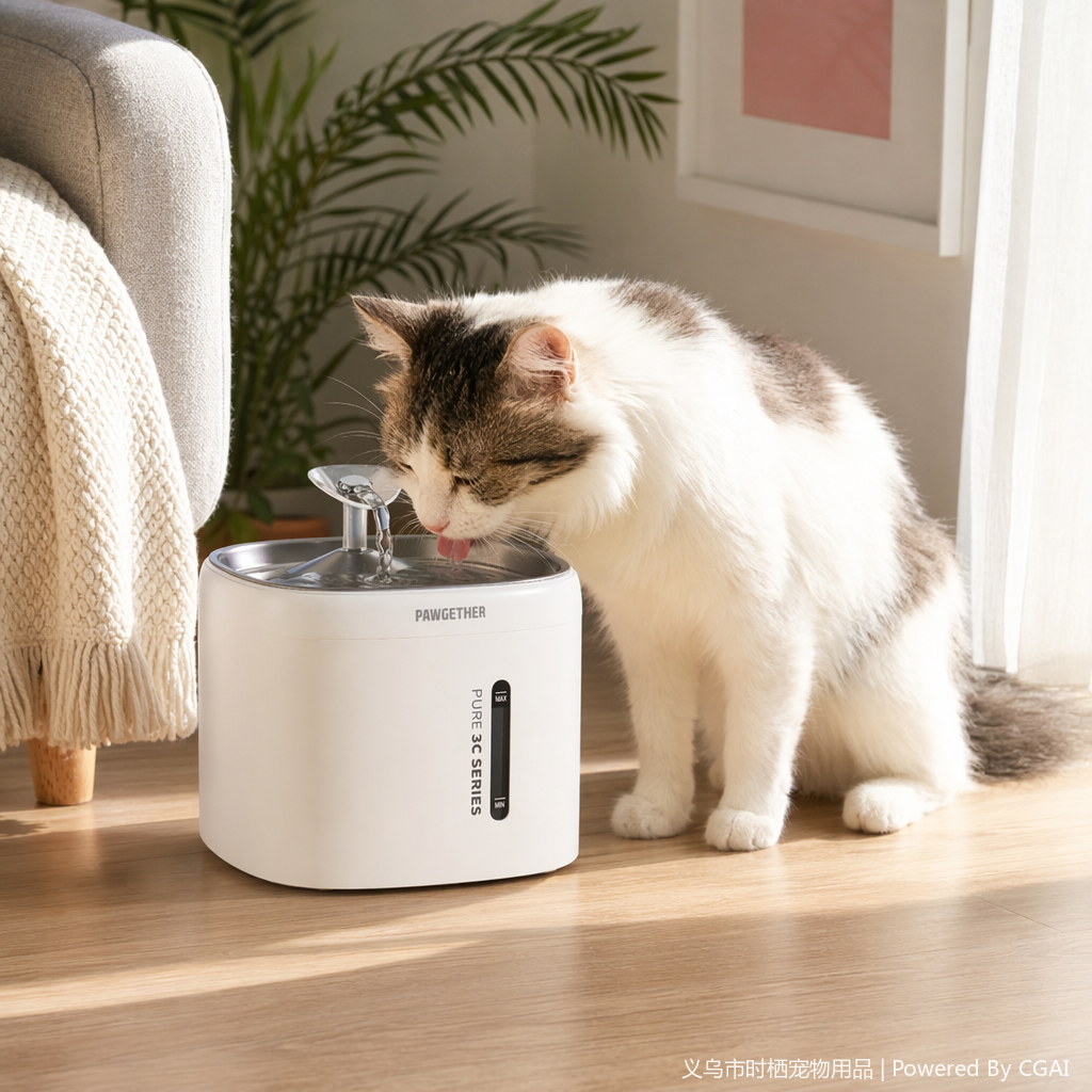 White pet smart water dispenser, wireless water pump, anti-dry-burning water dispenser, circulating water dispenser, pet automatic water dispenser, silent water-saving pet products details Picture