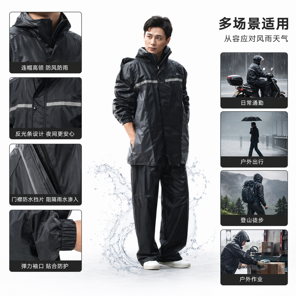 分体雨衣男女长款户外电瓶车专用PU加厚防雨披日用百货