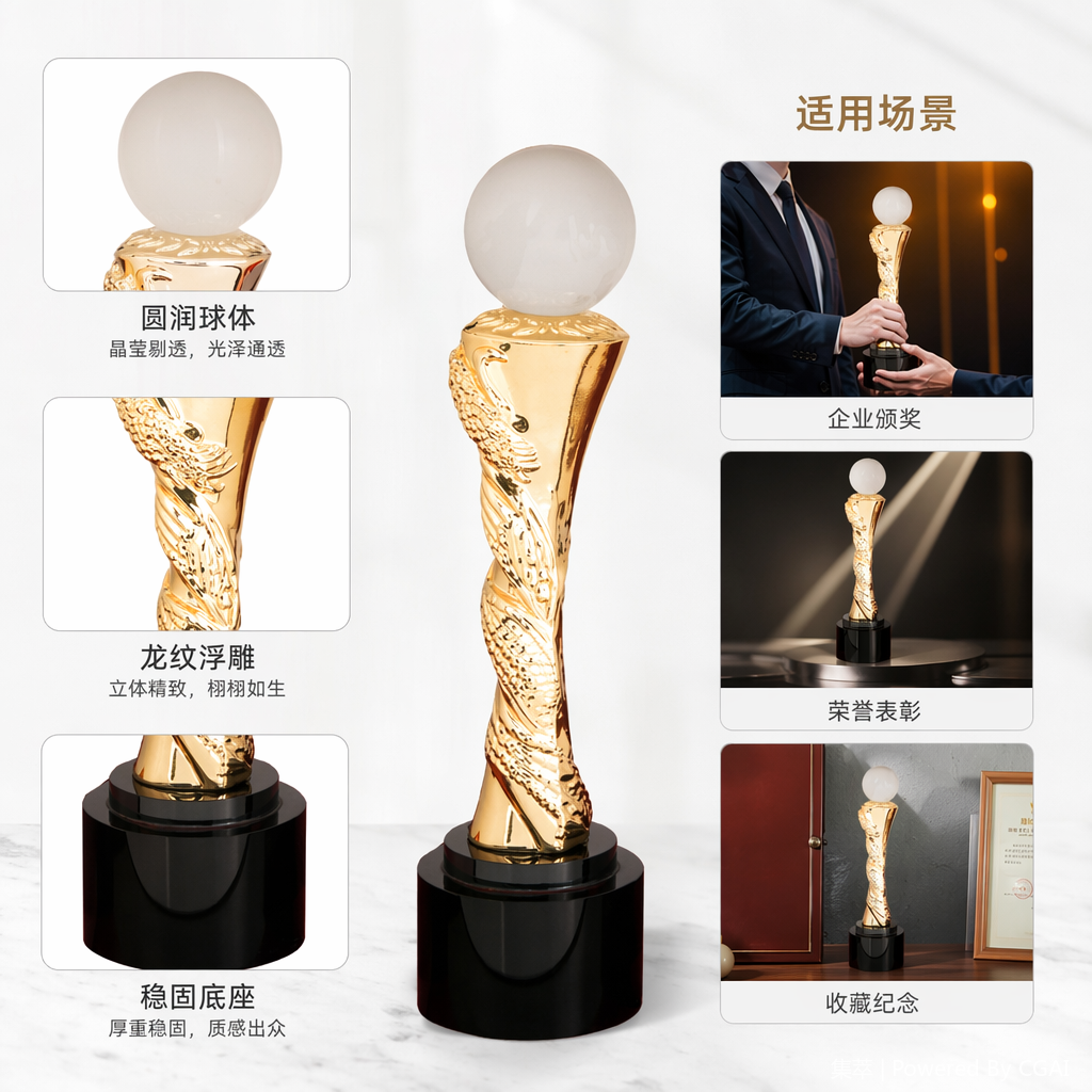 鸿运金色银色铜色水晶奖杯工艺礼品树脂奖品礼物
