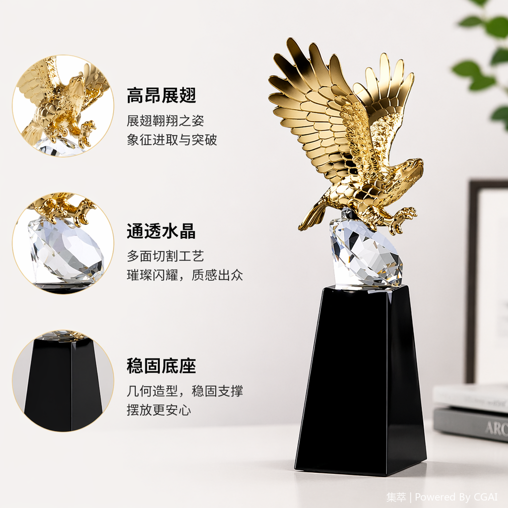 金色雄鹰仿真动物雕塑 门廊鹅立体树脂小鸭子办公室高端摆件3D恐龙模型