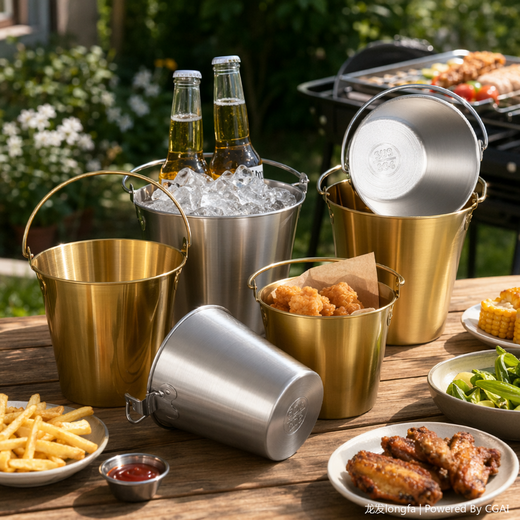 Stainless steel 304 food-grade natural color metal wooden bucket combination popcorn bucket, beverage cup, small bucket, ice bucket 0.7L details Picture