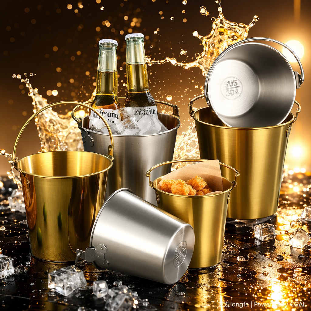 Stainless steel 304 food-grade natural color metal wooden bucket combination popcorn bucket, beverage cup, small bucket, ice bucket 0.7L Specification image