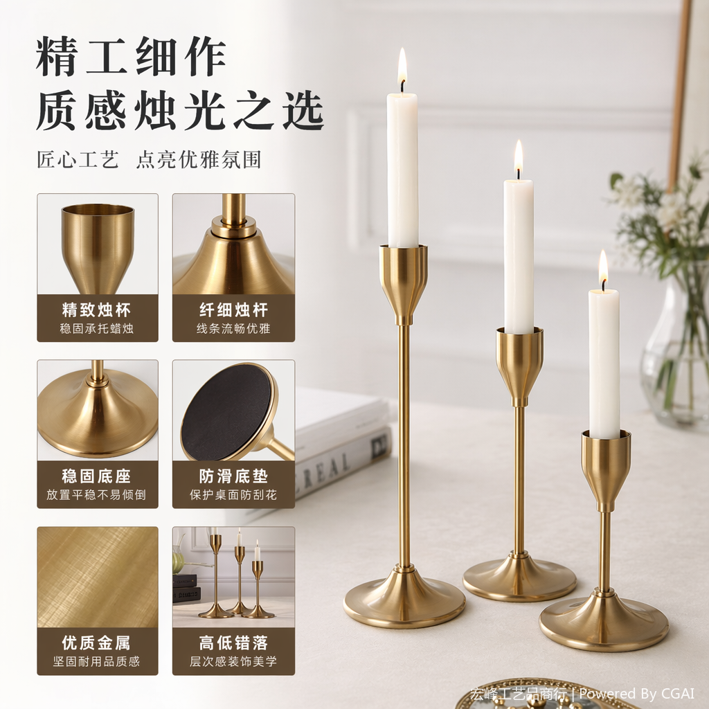 金色欧式瓷器烛台三件套 香氛蜡烛杯 蜡烛器皿