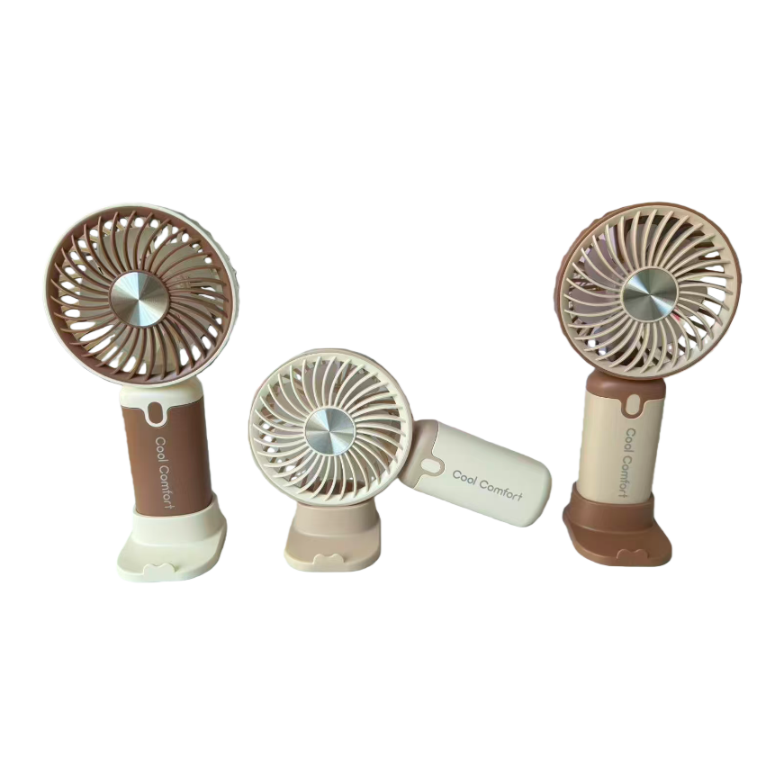 Portable and silent brown and beige handheld mini USB fan Item Picture