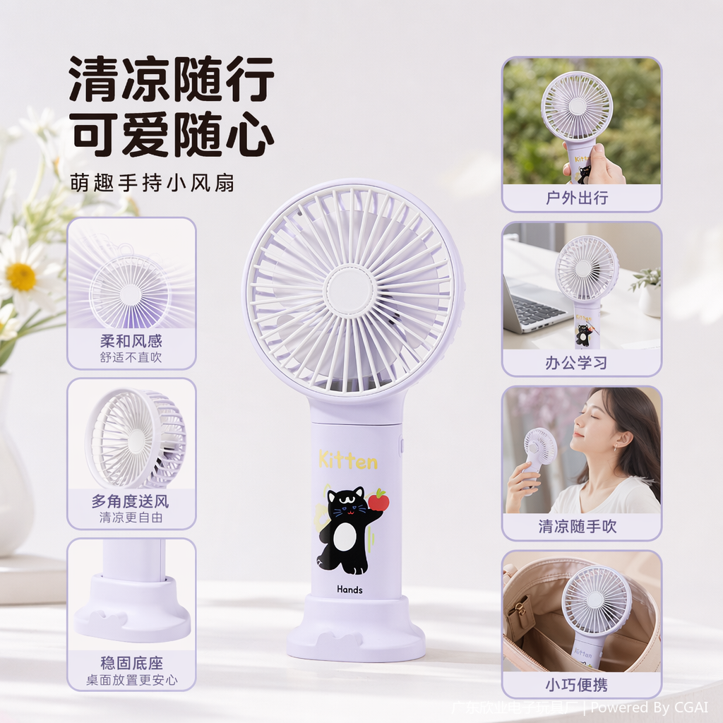 迷你手持扇彩色卡通小风扇长续航手持风扇