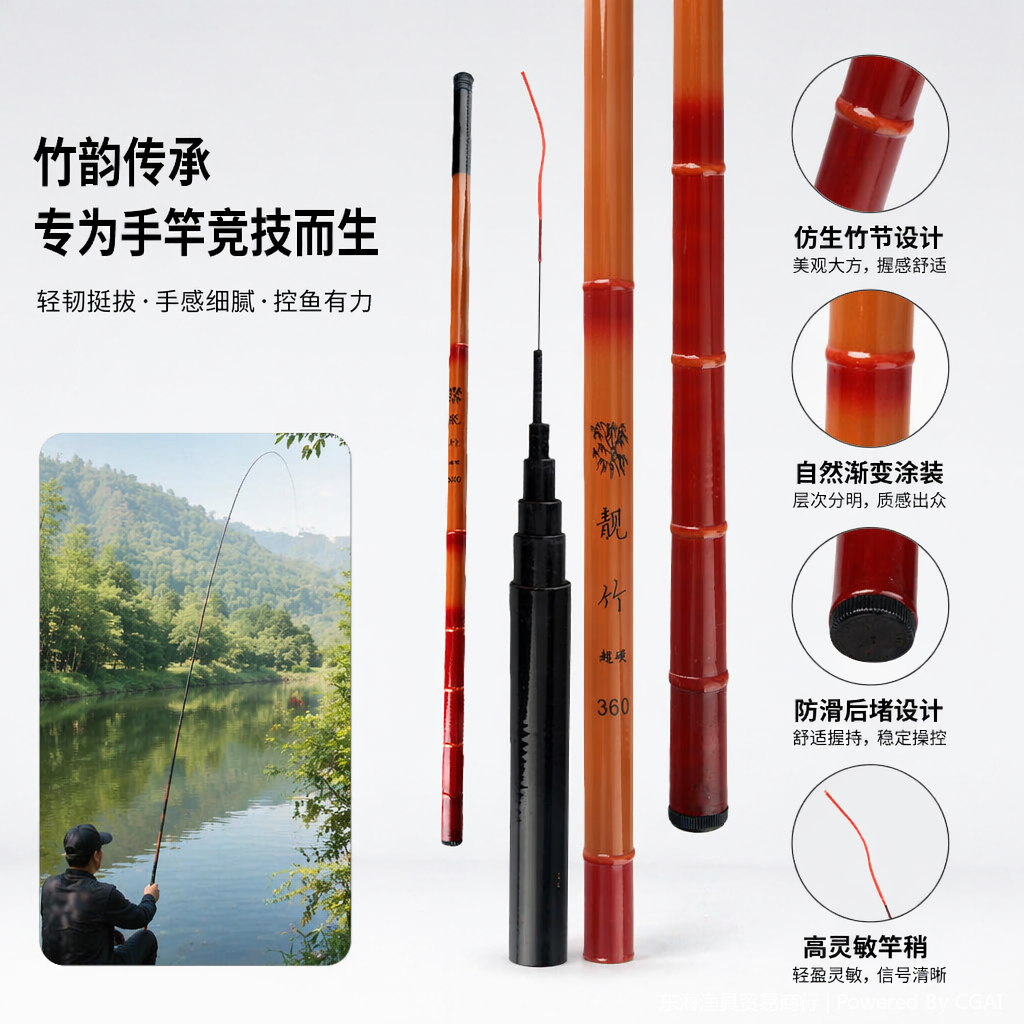 红色短节溪流路亚鱼竿套装 渔具专用轻便易携