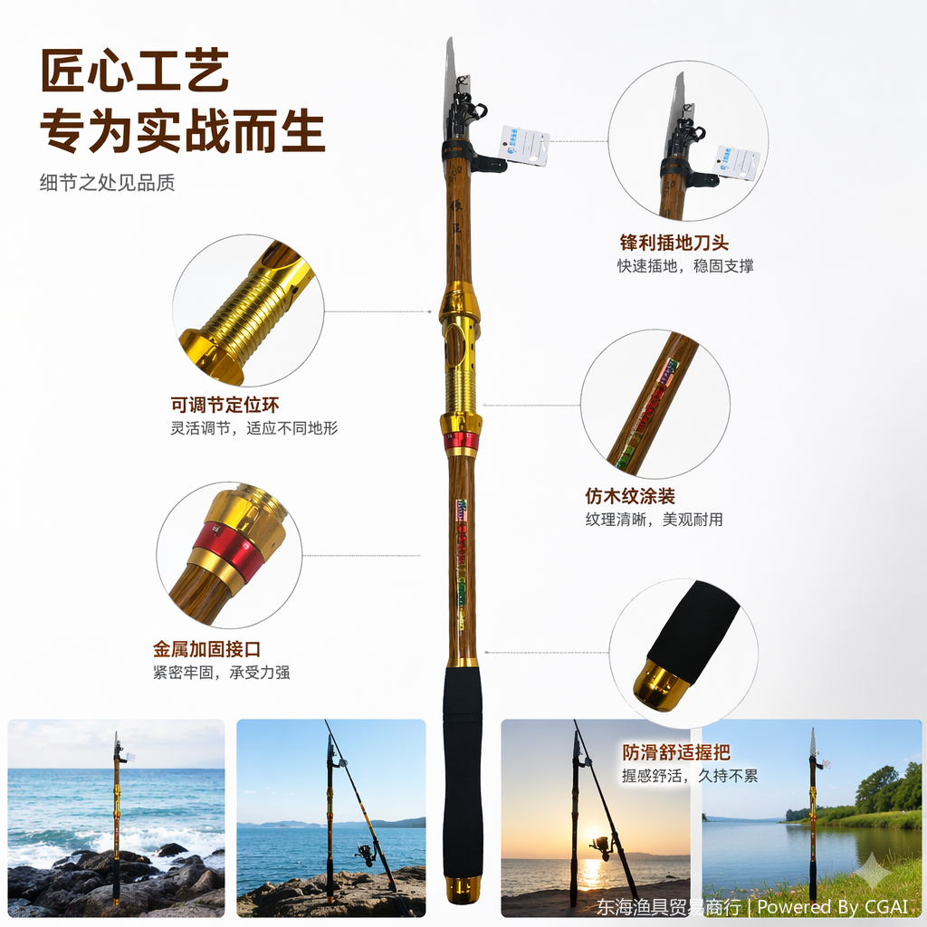 金色路亚鱼竿套装 轻量高弹力鱼杆渔具