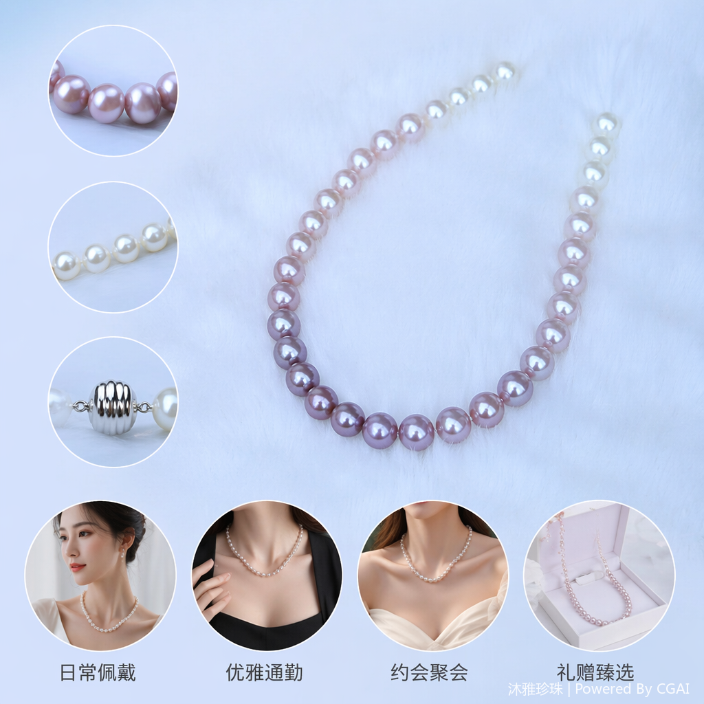 紫色珍珠项链女民族风白水晶沙金项链图