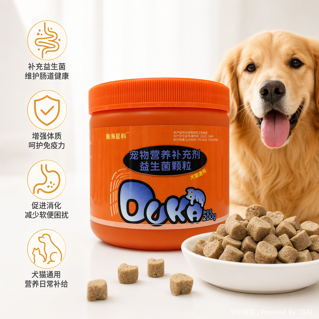 橙色罐装宠物益生菌营养补充剂颗粒图