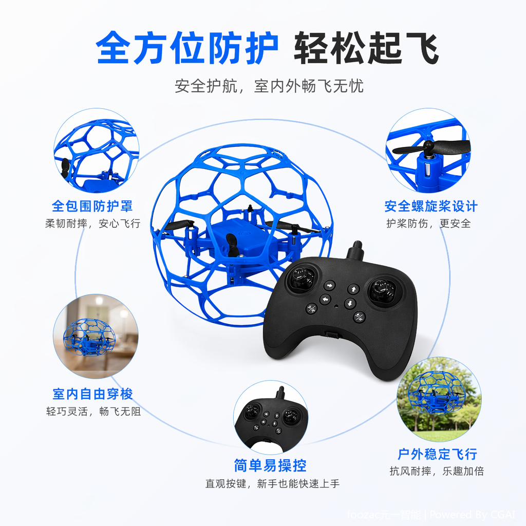 Spherical sensing aircraft toy remote control drone one-click roll headless mode height setting