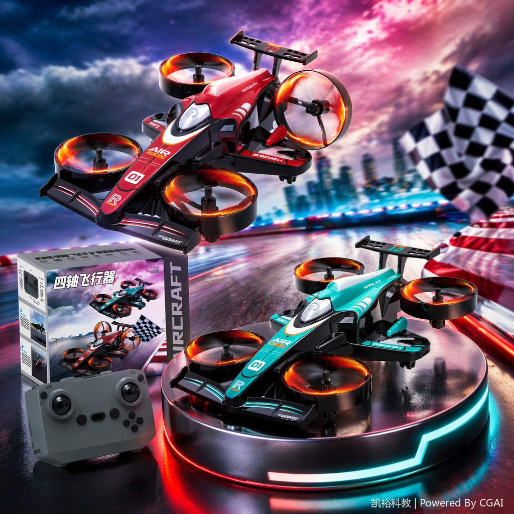 The RX121 quadcopter, a remote-controlled unmanned aerial vehicle (UAV), has a propeller shield with air pressure, a fixed height, a headless mode, ground drift, and a keyboard spin roll Specification image