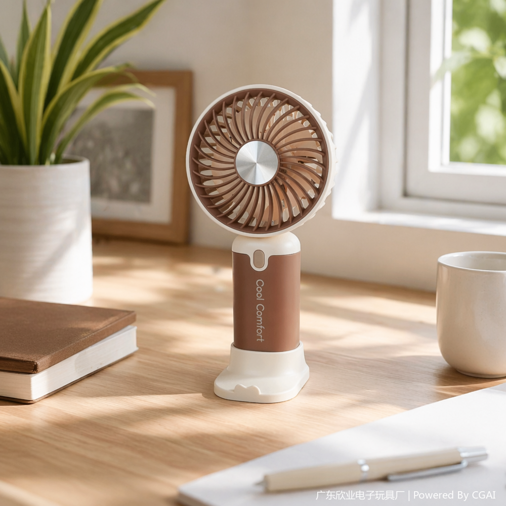 Portable and silent brown and beige handheld mini USB fan details Picture