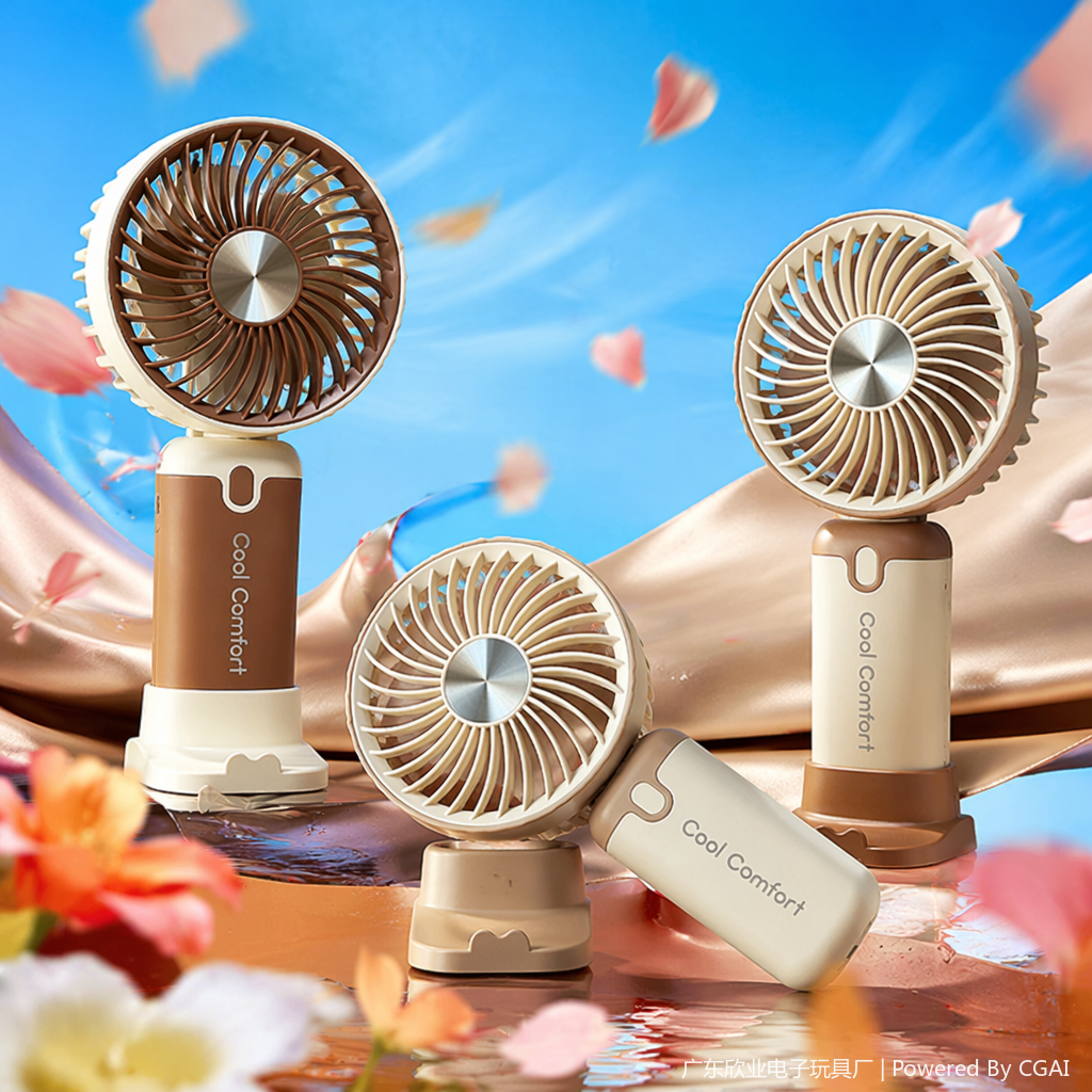 Portable and silent brown and beige handheld mini USB fan Specification image
