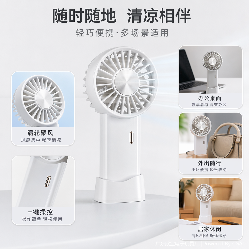 米色灰色白色便携高速手持小风扇