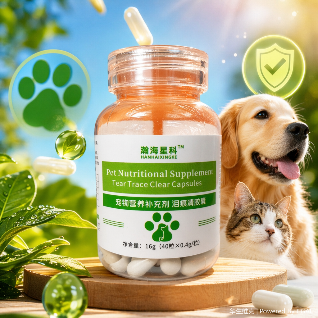 Hanhai Xingke Pet Nutrition Supplement Transparent plastic bottle capsules with green and white labels, 30 capsules Specification image