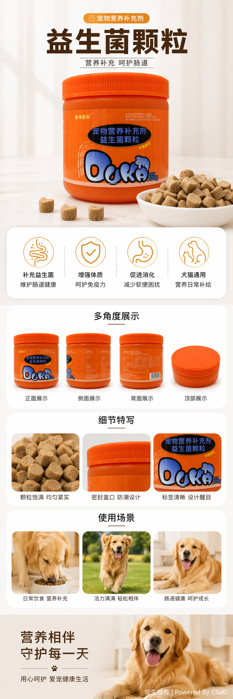 橙色罐装宠物益生菌营养补充剂颗粒详情1