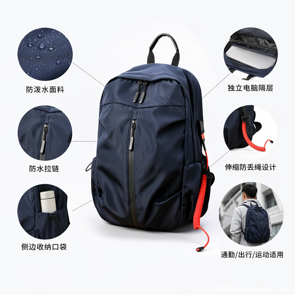 龙骧深蓝色男士简约上班双肩背包