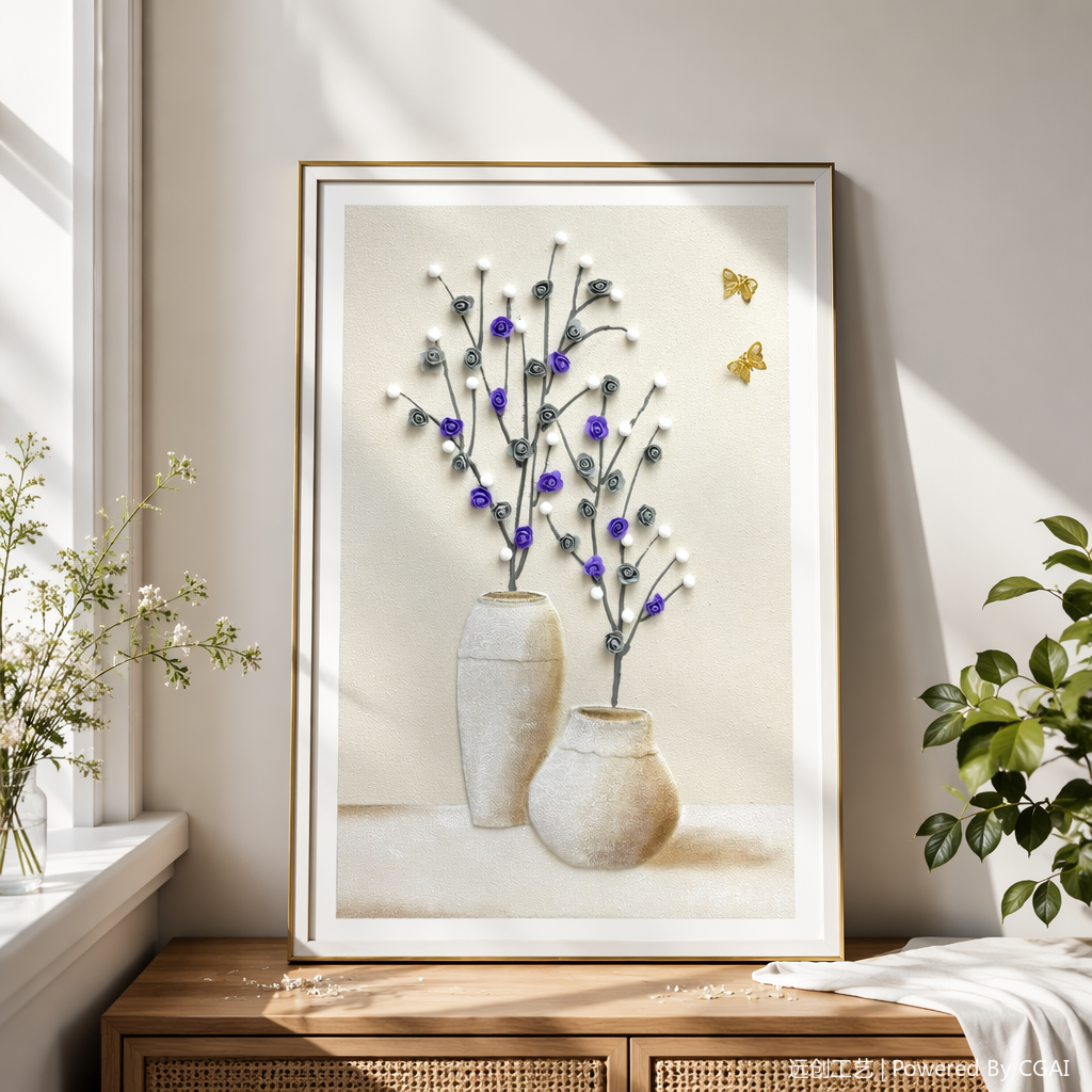 立体花卉装饰画木板材质剪纸艺术电表箱遮盖挂钟标本墙饰