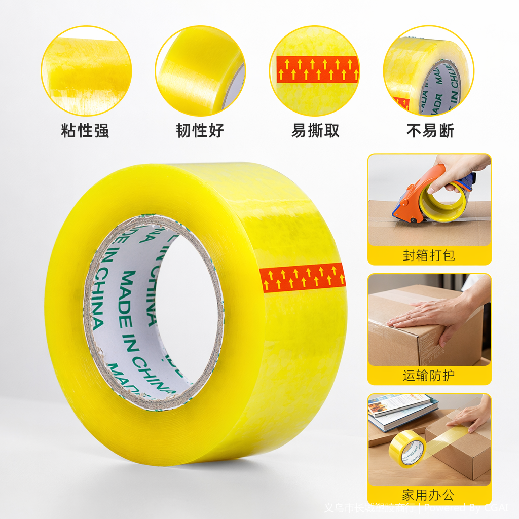黄色透明封装打包胶带3CM 双面胶纸定制款