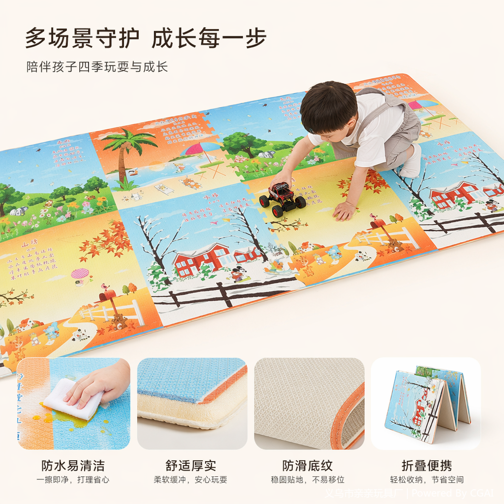 彩色四季主题拼图地垫入户厨房浴垫几何纹棉线地毯