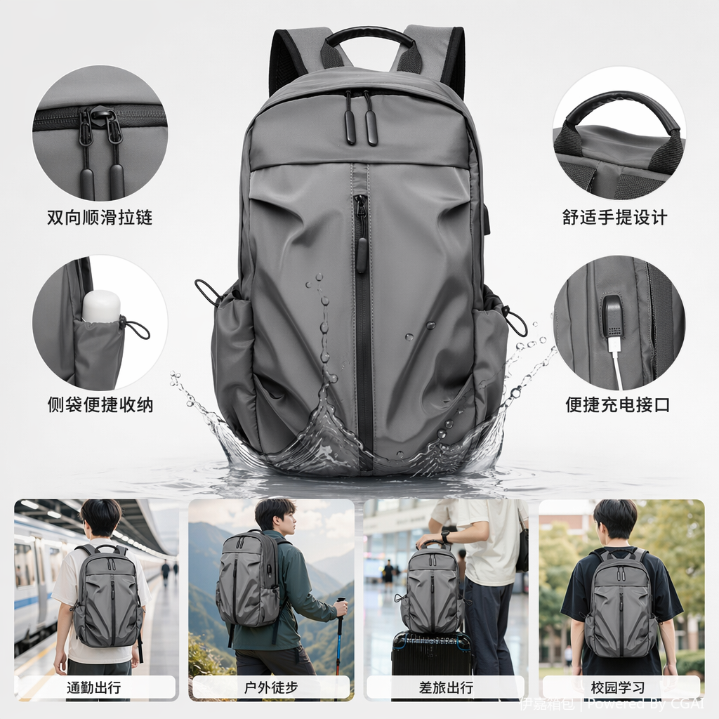 小米迪卡侬灰色运动登山LED双肩背包