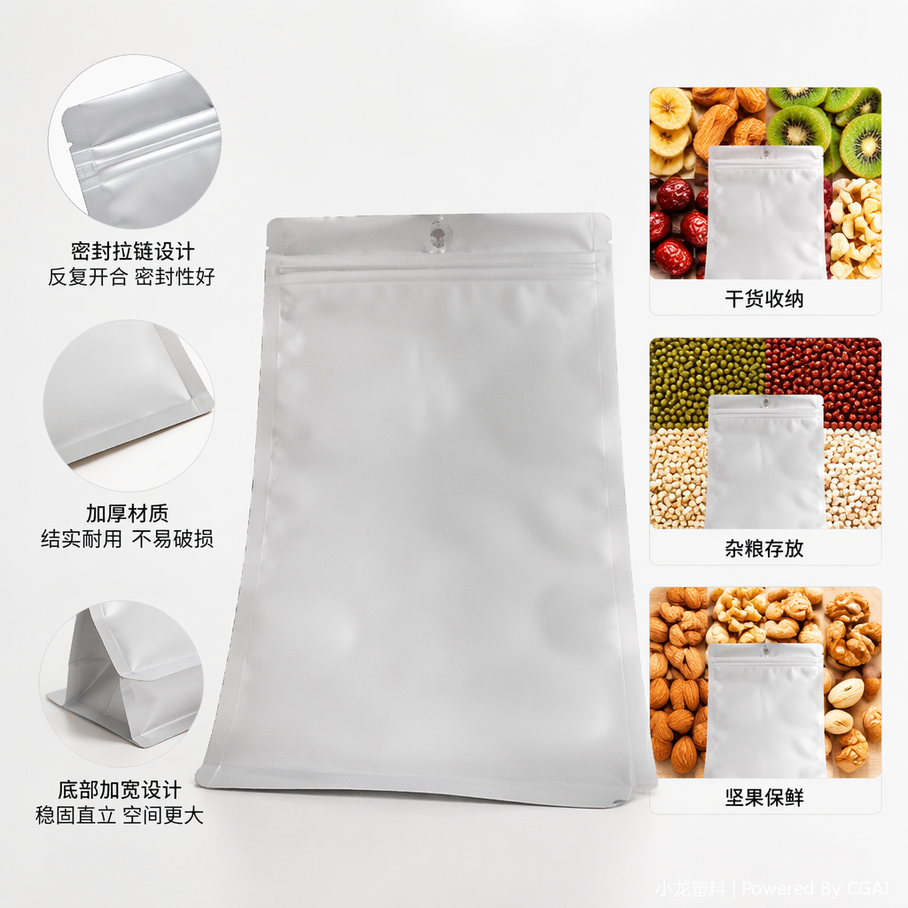 White PVC self-sealing bag, PE OPP plastic sealed bag, 100-piece food-grade fresh-keeping storage bag