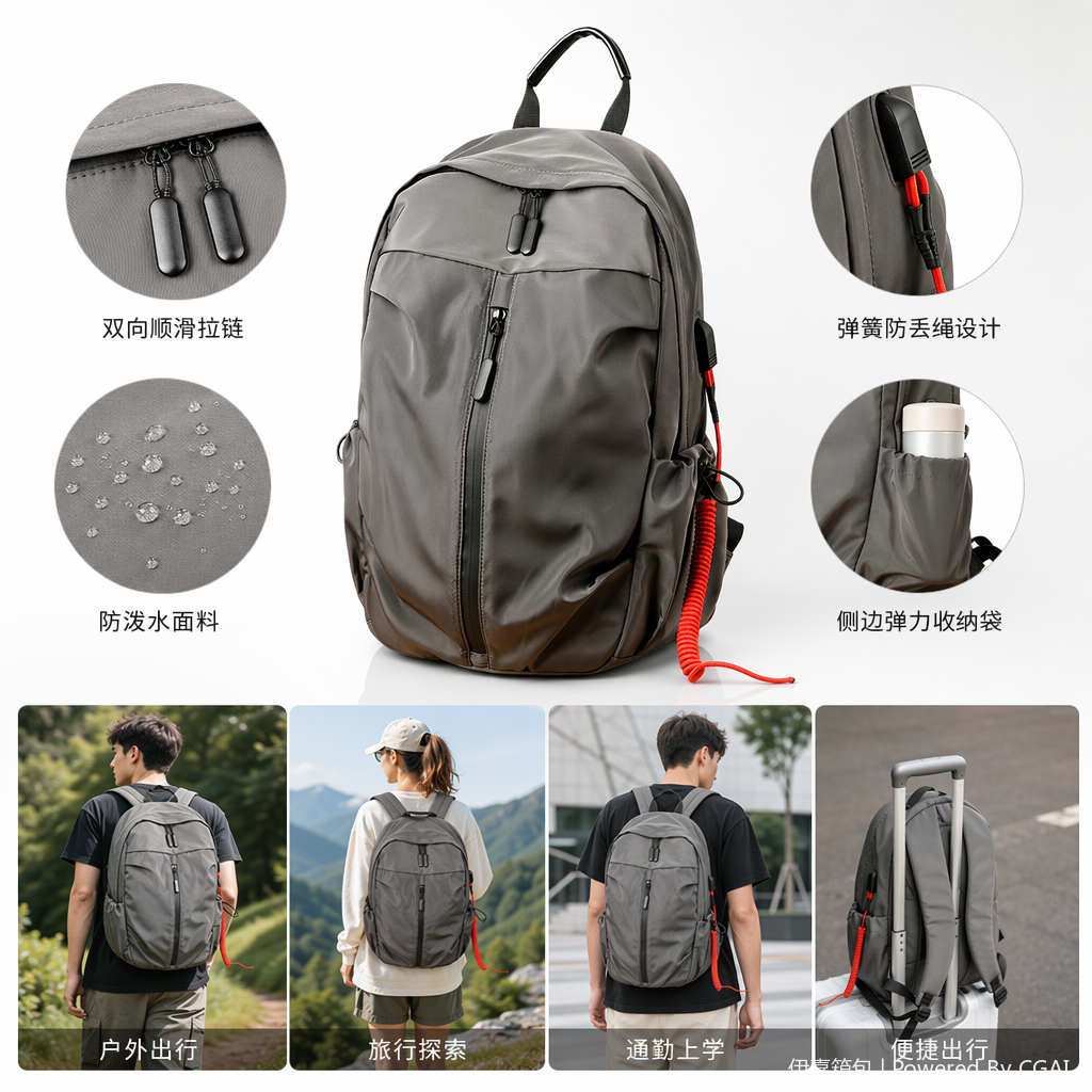小米迪卡侬LED运动登山背包灰色双肩包