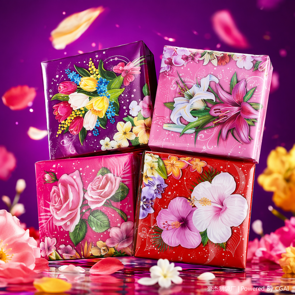 A paper perfume gift box with colorful floral patterns Specification image