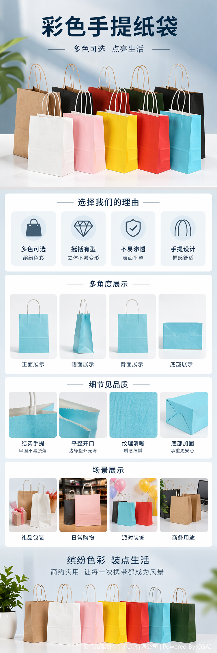 彩色手提外卖礼品袋定制牛皮纸袋圣诞款详情5