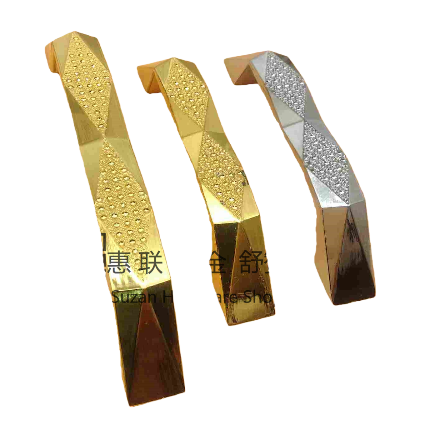 Gold and silver geometric texture children's room flat bridge handle, brass titanium silver home hardware, suitable for SPC flooring Item Picture